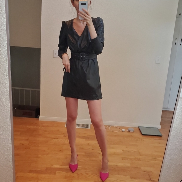 Zara * belted faux leather dress wrap mini black - Picture 8 of 9
